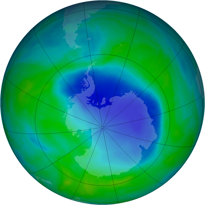 Antarctic ozone map for 10 December 2008